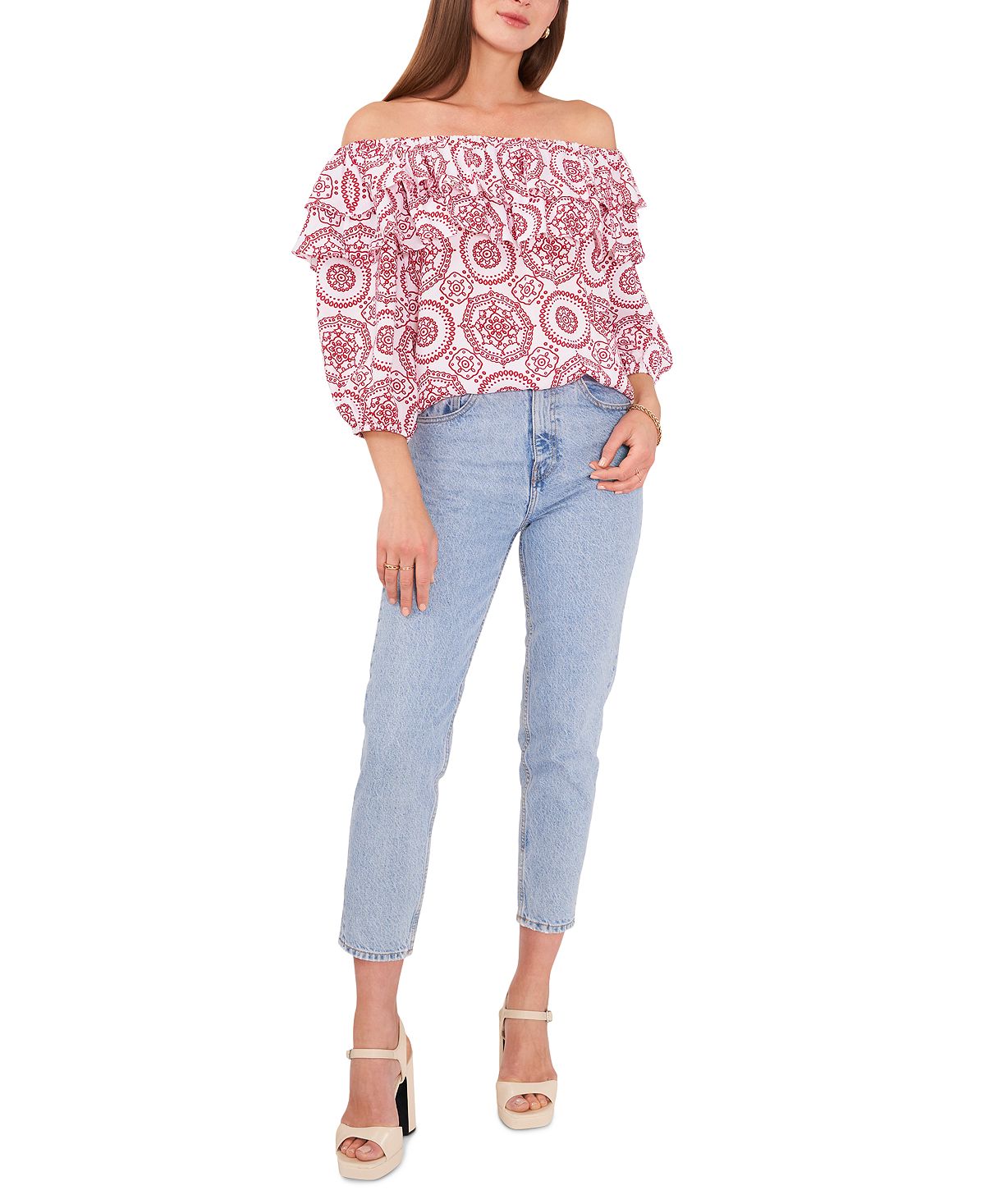 Vince Camuto Women's Printed Off The Shoulder Top White Size X-Small