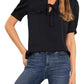 CeCe Women's Puff Sleeve Tie Neck Blouse Black Size X-Large