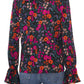 CeCe Women's Floral Print Ruffle Blouse Black Size Medium