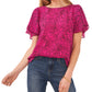 Vince Camuto Women's Printed Crewneck Petal Sleeve Blouse Pink Size Large