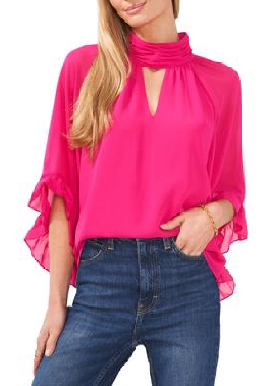 Vince Camuto Women's Cutout Flutter Sleeve Top Pink Size Large
