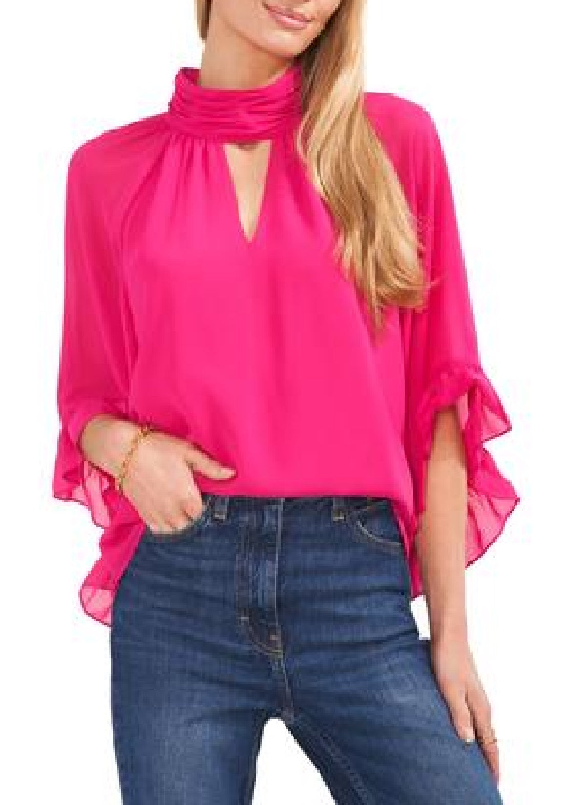 Vince Camuto Women's Cutout Flutter Sleeve Top Pink Size Large