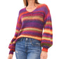 Vince Camuto Women's V Neck Long Sleeve Striped Sweater Red Size Medium