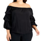 Vince Camuto Women's Off The Shoulder Lantern Sleeve Top Black Size 2X