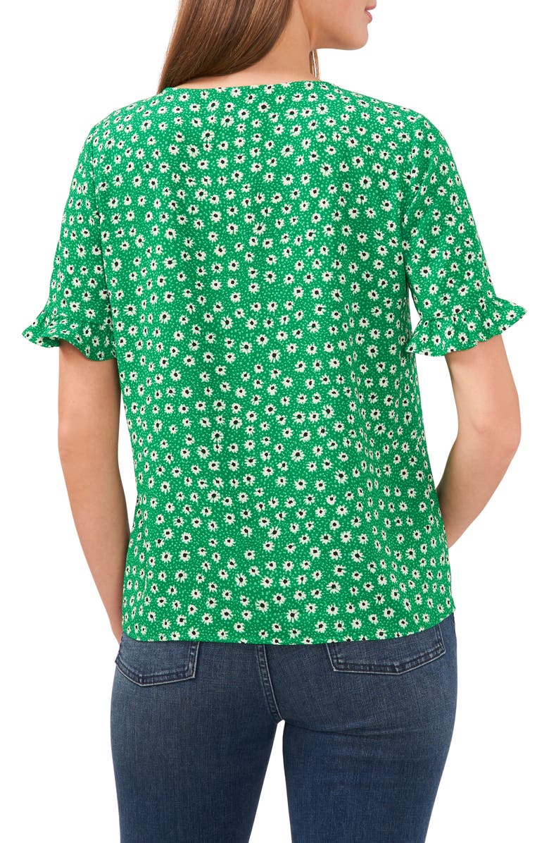CeCe Women's Daisy Melody Ruffle Short Sleeve Blouse Green Size Large