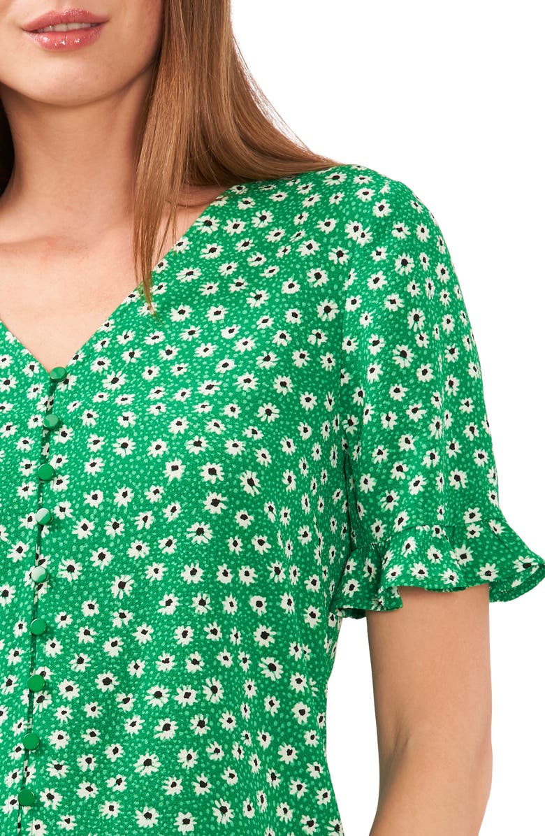 CeCe Women's Daisy Melody Ruffle Short Sleeve Blouse Green Size Large