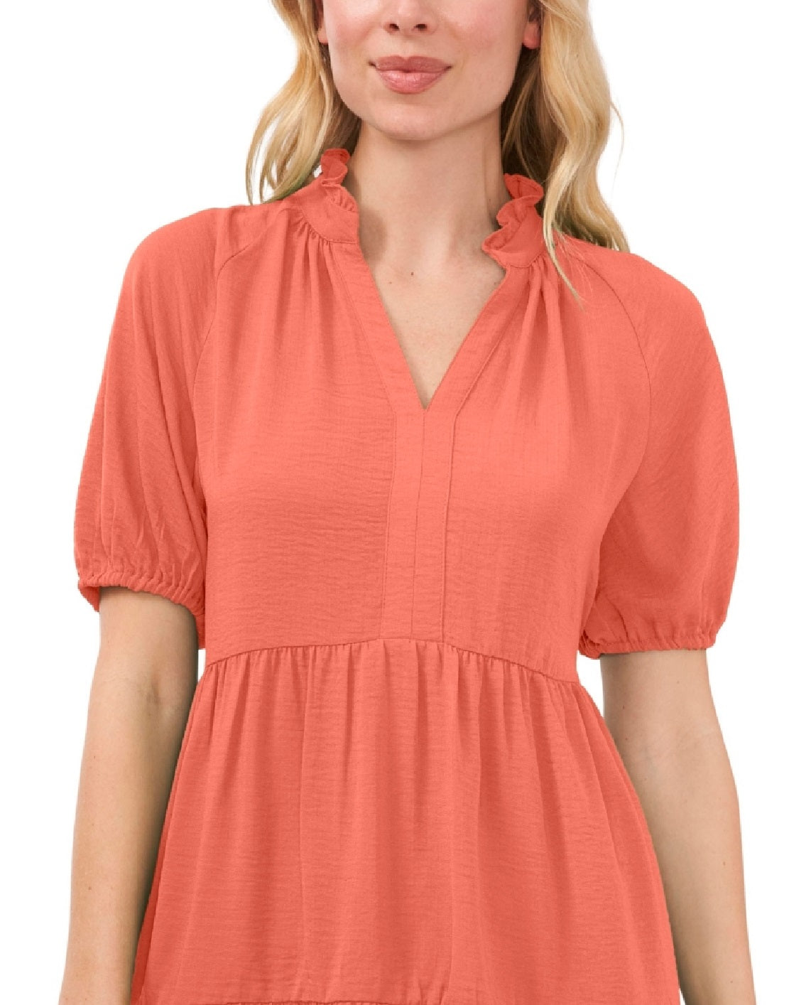 CeCe Women's Tiered V Neck Babydoll Dress Orange Size Large