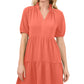 CeCe Women's Tiered V Neck Babydoll Dress Orange Size Large