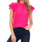 CeCe Women's Pintuck Ruffle Short Sleeve Blouse Pink Size Medium