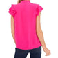 CeCe Women's Pintuck Ruffle Short Sleeve Blouse Pink Size Medium