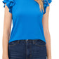 CeCe Women's Double Ruffle Knit Top Blue Size Large