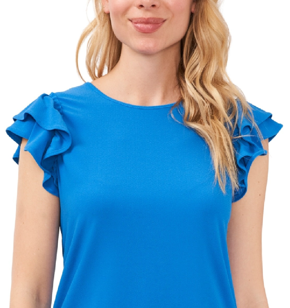 CeCe Women's Double Ruffle Knit Top Blue Size Large