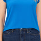 CeCe Women's Double Ruffle Knit Top Blue Size Large