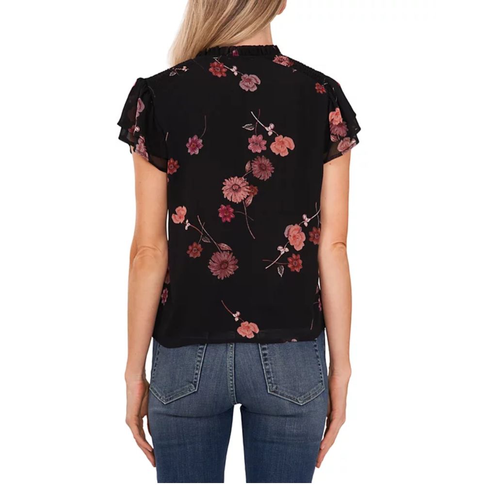 CeCe Women's Printed Flutter-Sleeve Blouse Size S