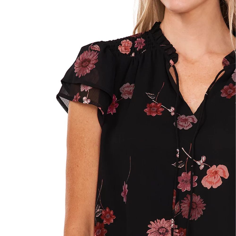 CeCe Women's Printed Flutter-Sleeve Blouse Size S
