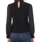 CeCe Women's Mixed Media Bow Top Black Size Small