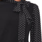 CeCe Women's Mixed Media Bow Top Black Size Small