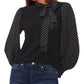 CeCe Women's Mixed Media Bow Top Black Size Small