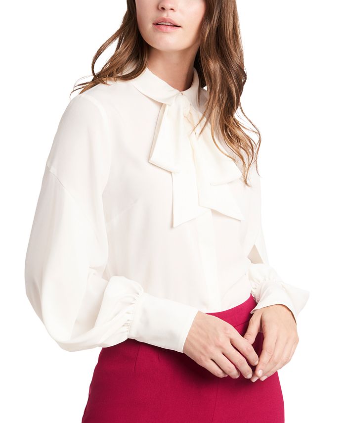 CeCe Women's Button Up Bow Blouse White Size X-Large