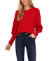 cece-womens-red-long-sleeve-puff-sleeve-crew-neck-sweater-size-m