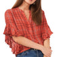 Vince Camuto Women's Plaid Ruffle Sleeve Flannel Shirt Red Size Large