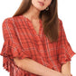 Vince Camuto Women's Plaid Ruffle Sleeve Flannel Shirt Red Size X-Small