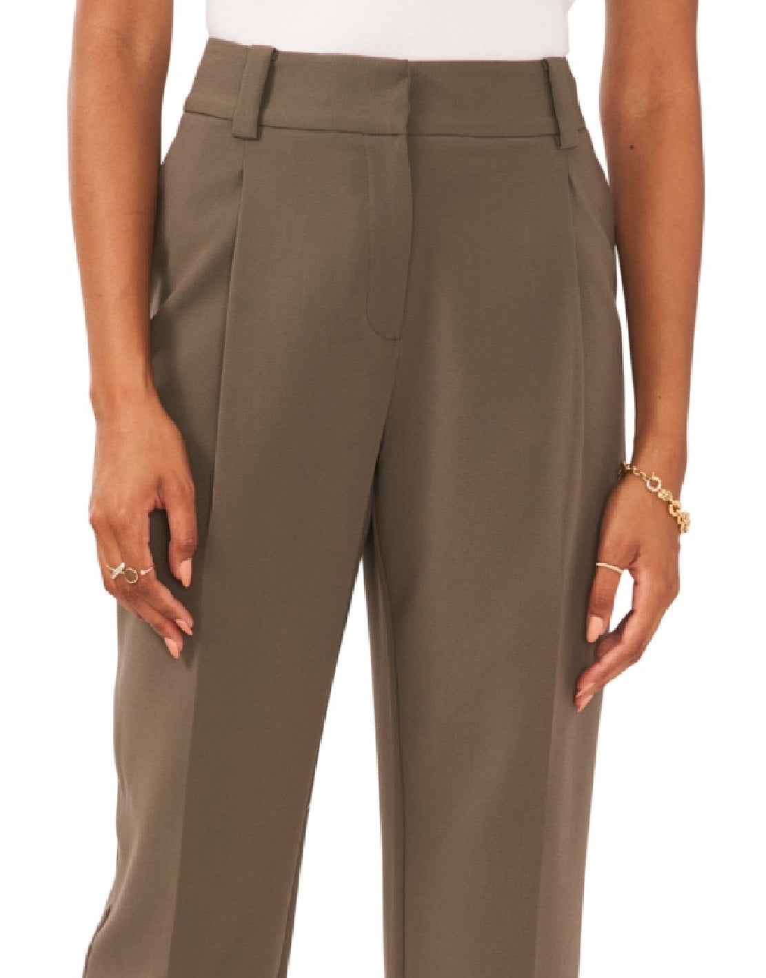 Vince Camuto Women's Pleated Straight Leg Trousers Green Size 14