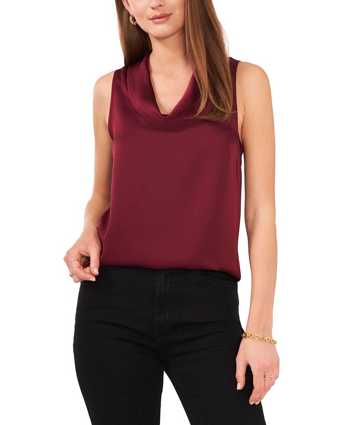 Vince Camuto Women's Hammered Satin Sleeveless Cowl Neck Top Red Size Medium
