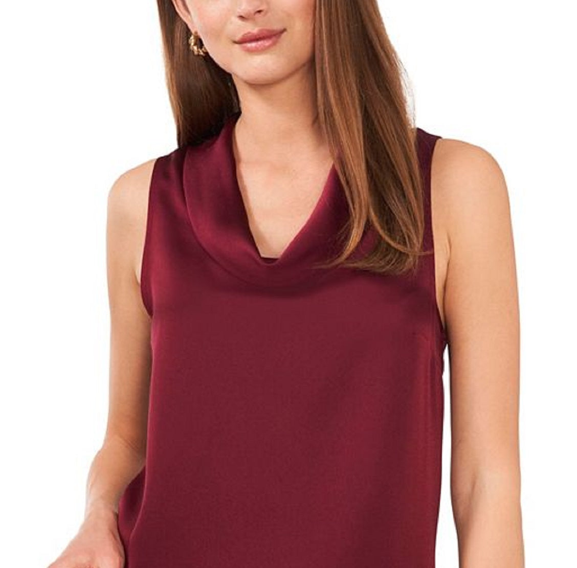 Vince Camuto Women's Hammered Satin Sleeveless Cowl Neck Top Red Size Medium