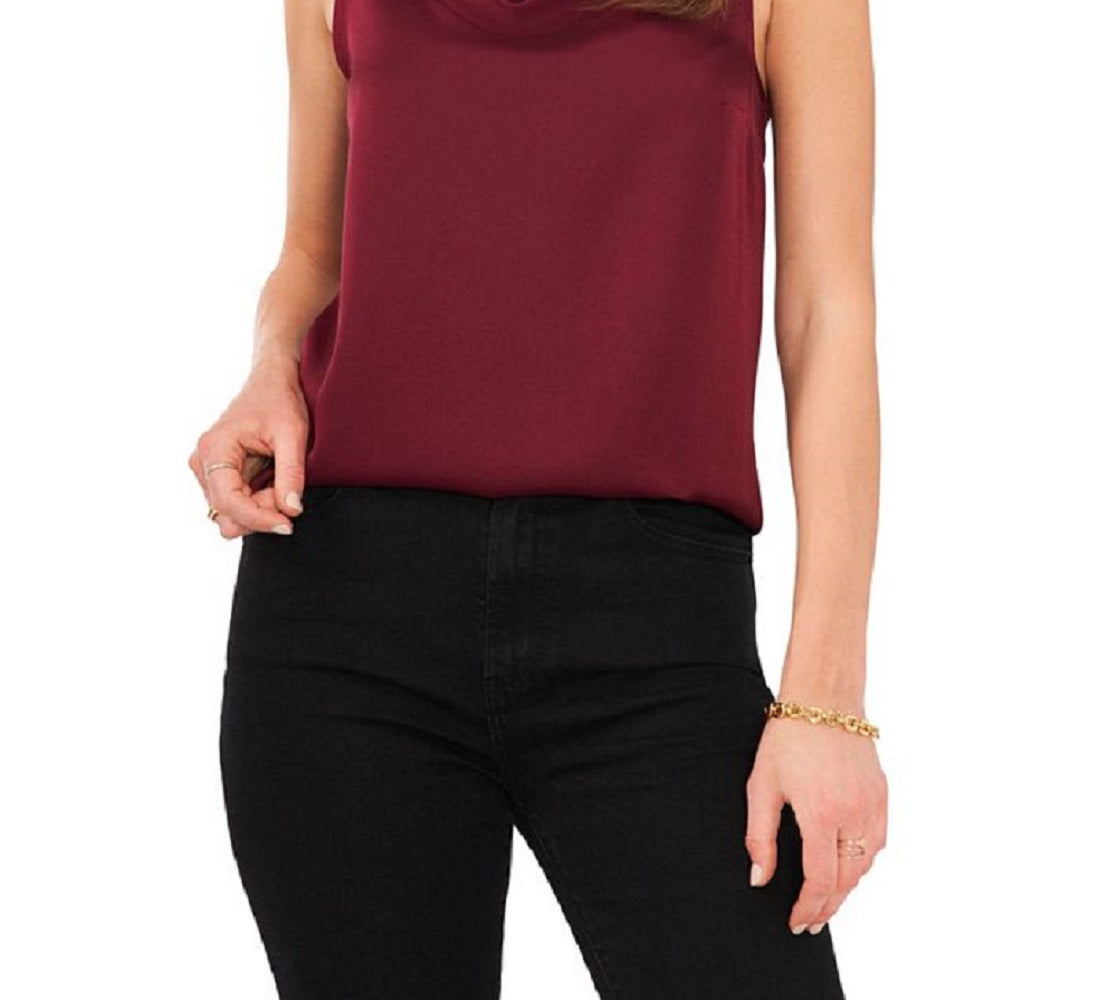 Vince Camuto Women's Hammered Satin Sleeveless Cowl Neck Top Red Size X-Large