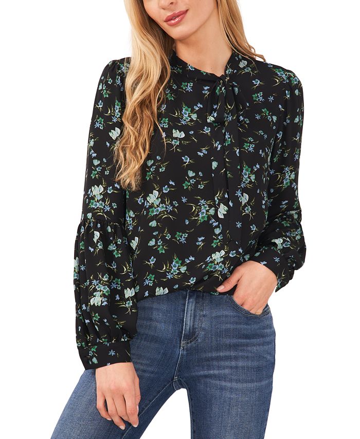 CeCe Women's Tie Neck Blouse Black Size Small