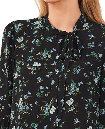 CeCe Women's Tie Neck Blouse Black Size Small