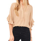 Vince Camuto Women's Ruffle Sleeve Split Neck Blouse Brown Size Medium