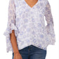 Vince Camuto Women's Floral Print Flutter Sleeve Blouse White Size X-Large
