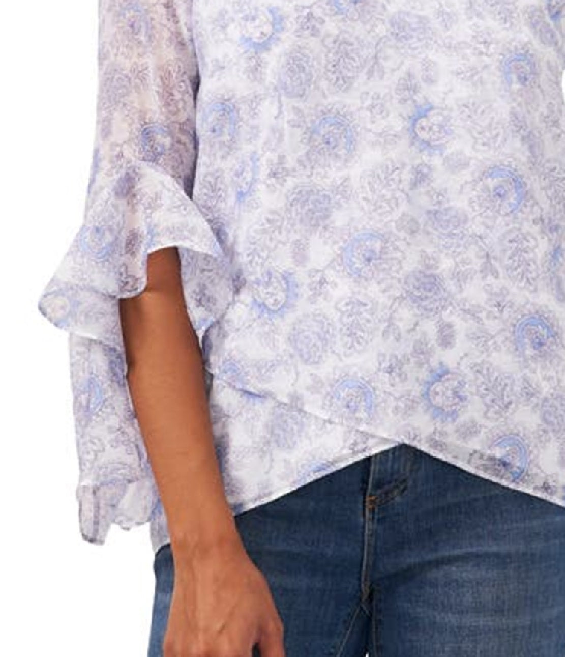Vince Camuto Women's Floral Print Flutter Sleeve Blouse White Size X-Large