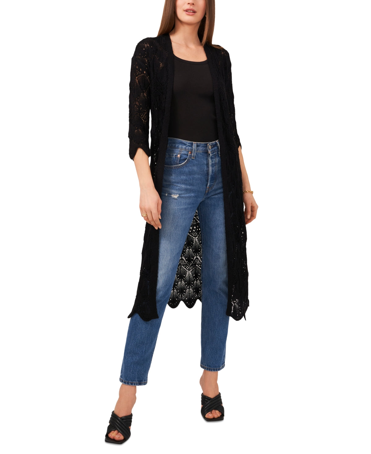 Vince Camuto Women's Open Stitch Duster Black Size Large