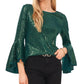 Vince Camuto Women's Sequin Bell Sleeve Top Green Size Medium