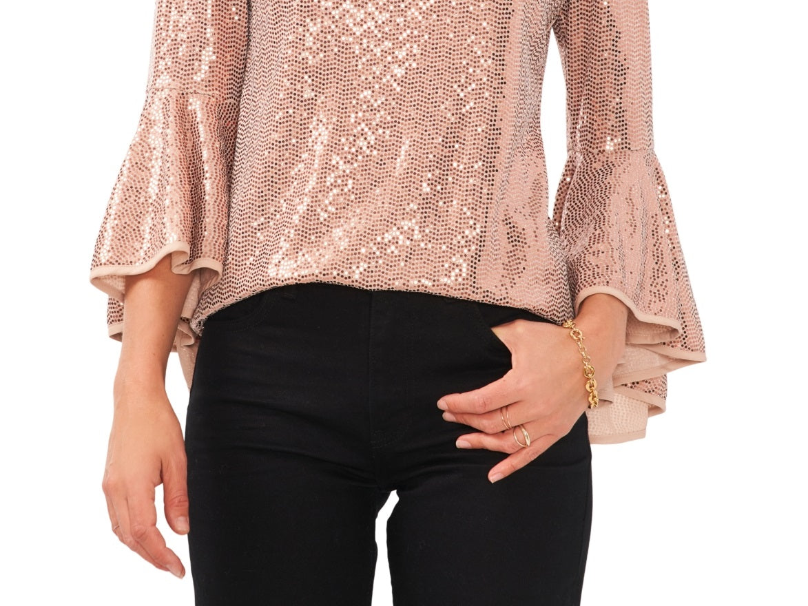 Vince Camuto Women's Sequin Bell Sleeve Top Pink