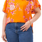 Vince Camuto Women's Rio Gardens Flutter Sleeve Blouse Orange Size 1X