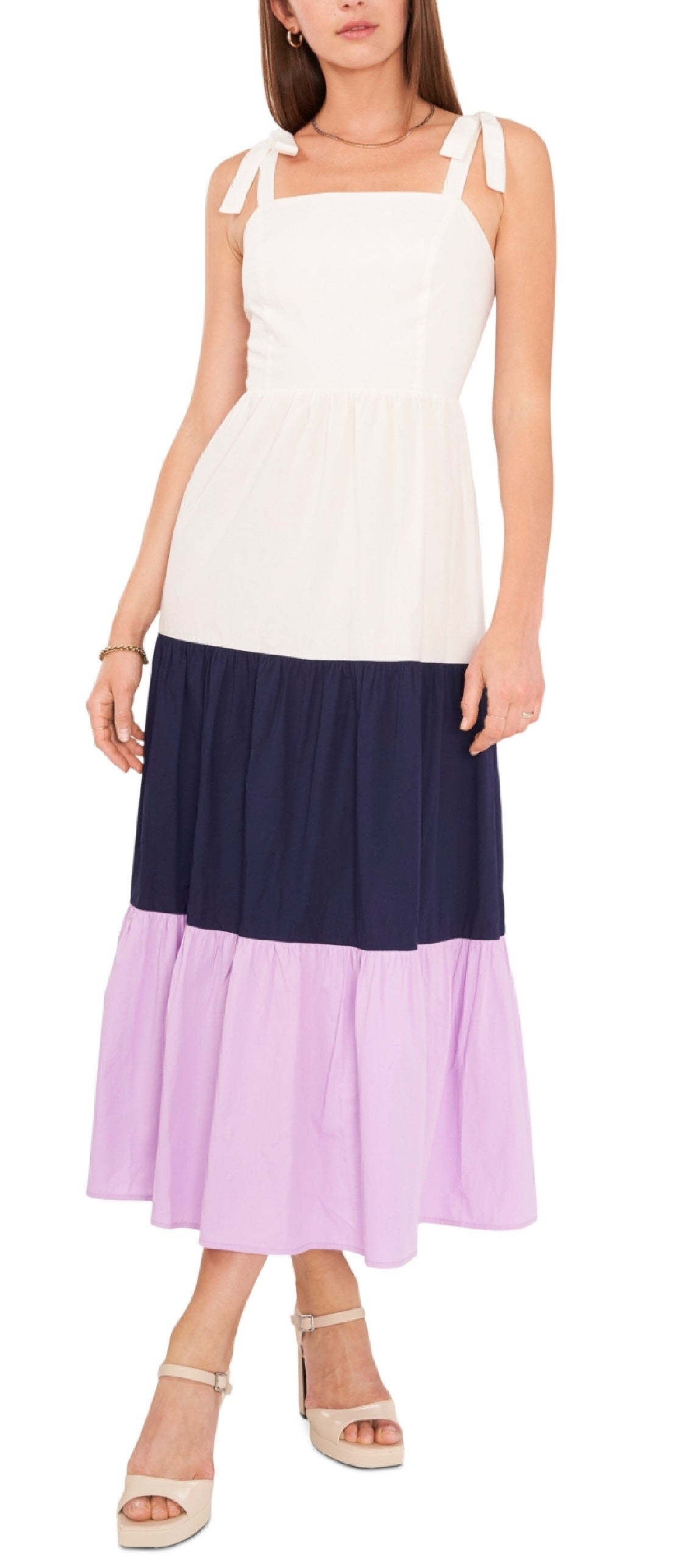 Riley & Rae Women's Colorblocked Midi Dress White Size Small