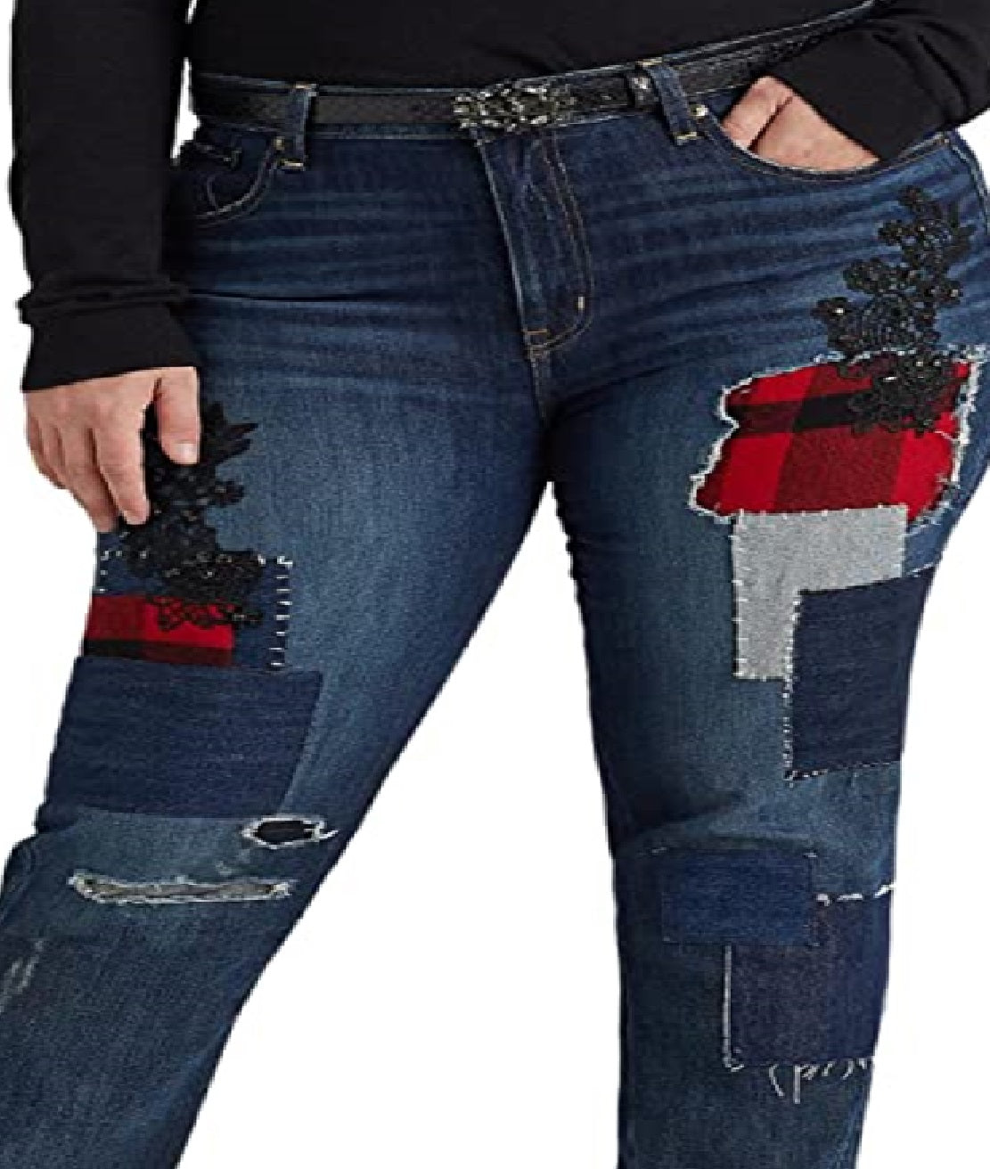 Ralph Lauren Women's Patchwork Relaxed Tapered Ankle Jeans Blue Size Petite Small