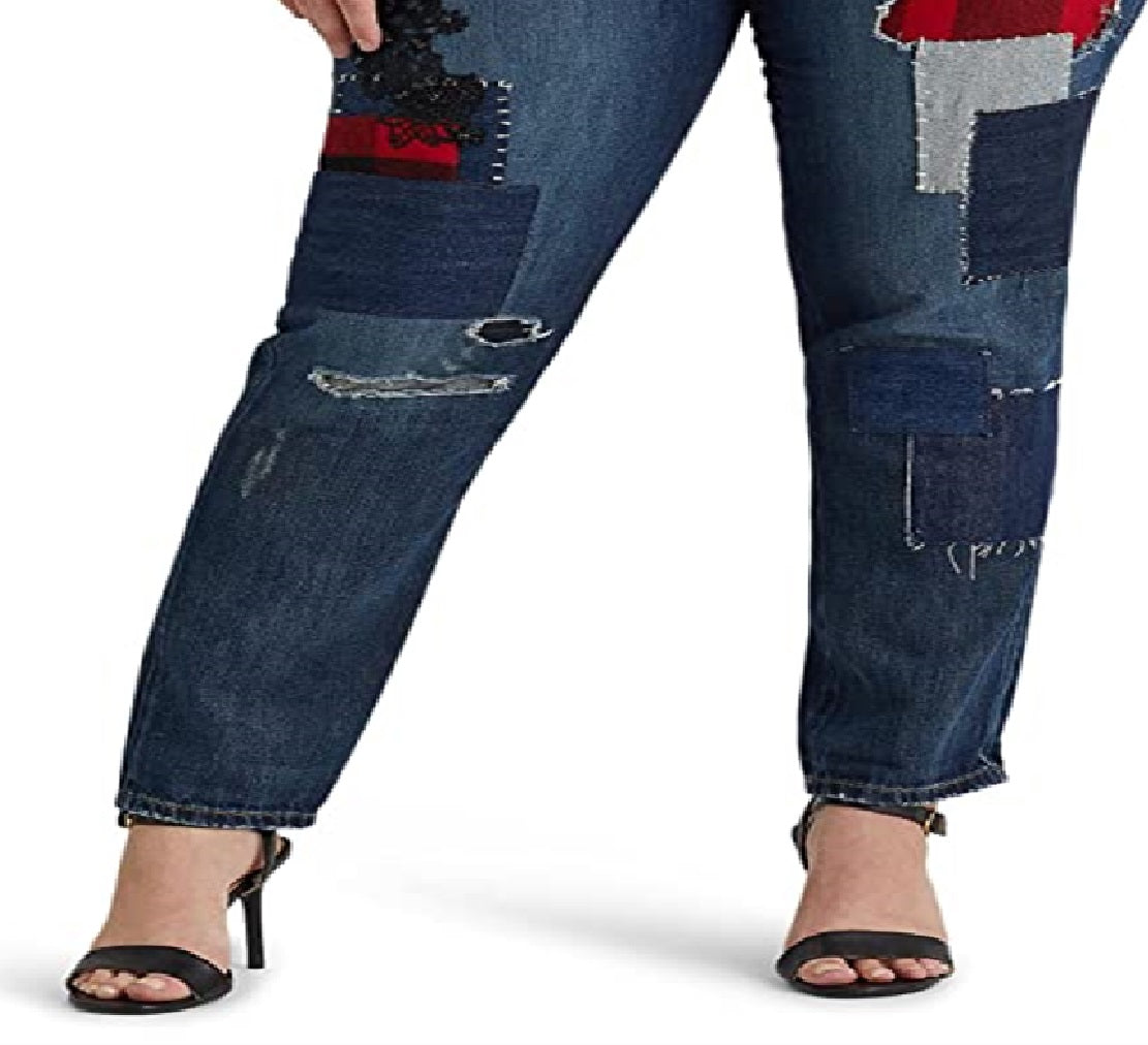 Ralph Lauren Women's Patchwork Relaxed Tapered Ankle Jeans Blue Size 18W