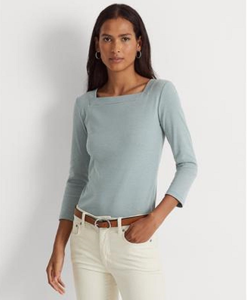 Ralph Lauren Women's Striped Stretch Cotton Top Blue Size Large