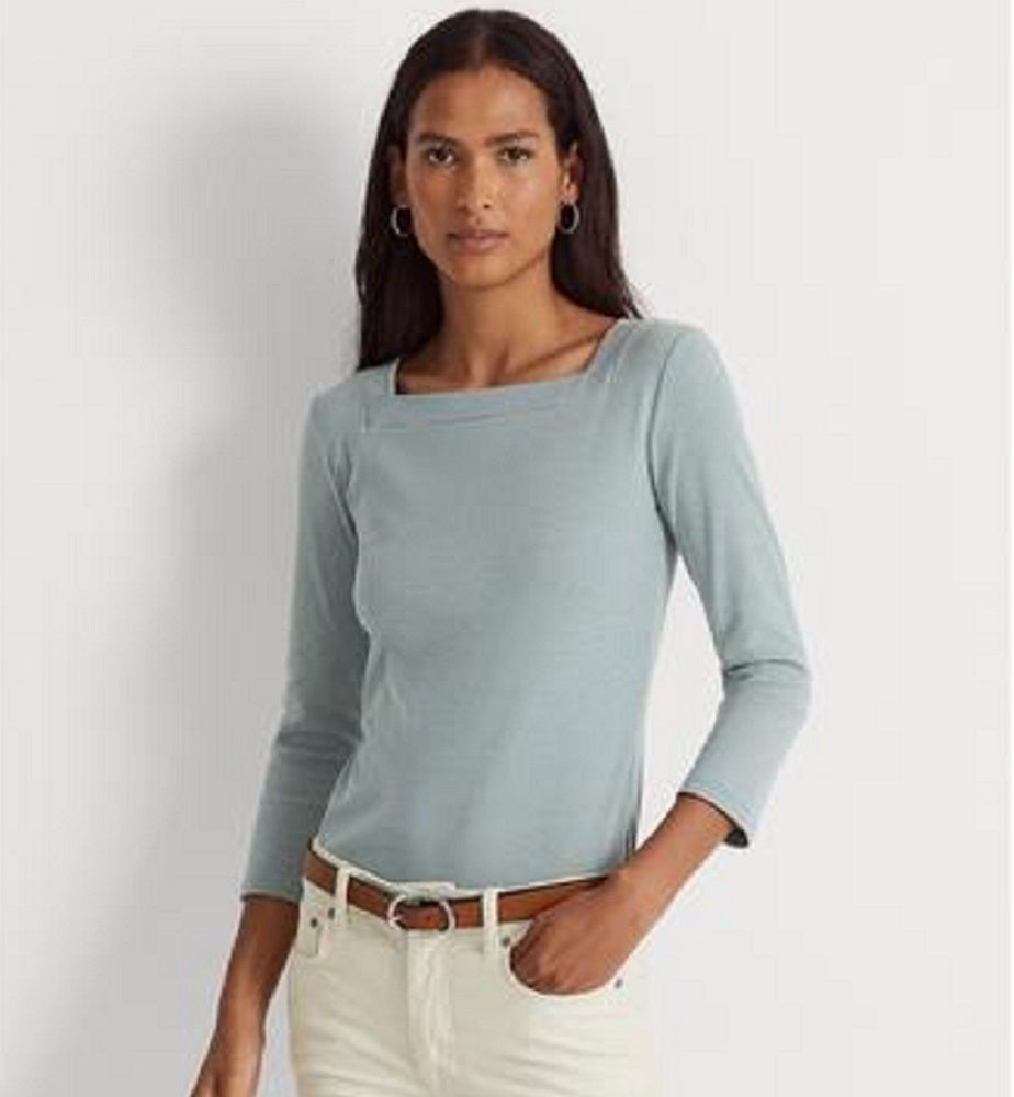Ralph Lauren Women's Striped Stretch Cotton Top Blue Size Large