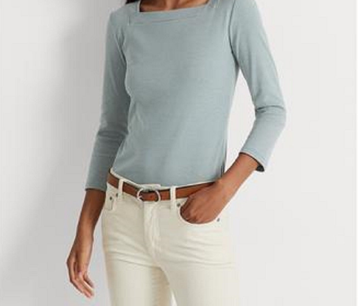 Ralph Lauren Women's Striped Stretch Cotton Top Blue Size Large