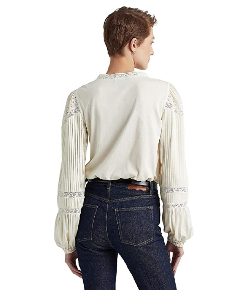 Ralph Lauren Women's Eyelet Embroidered Cotton Blend Top White Size Medium