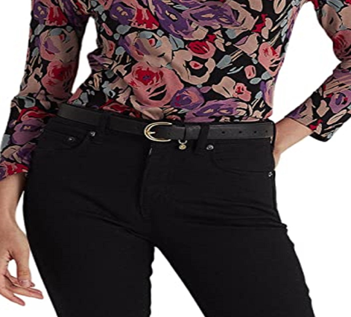Ralph Lauren Women's Floral Surplice Jersey Top Black Size Small