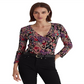 Ralph Lauren Women's Floral Surplice Jersey Top Black Size X-Large