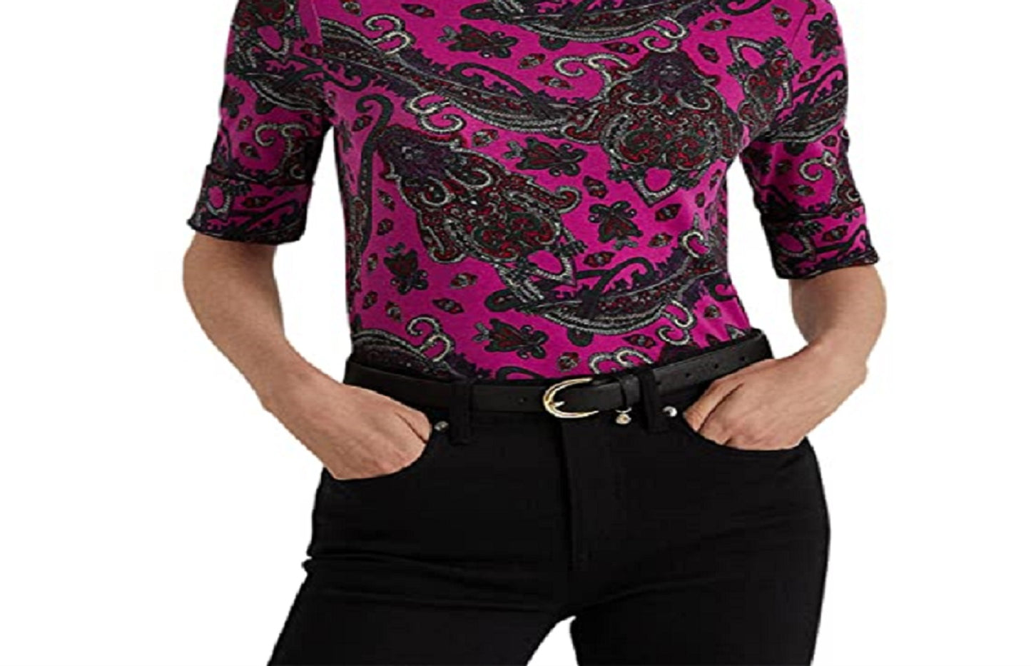 Ralph Lauren Women's Paisley Stretch Cotton Tee Pink Size Large