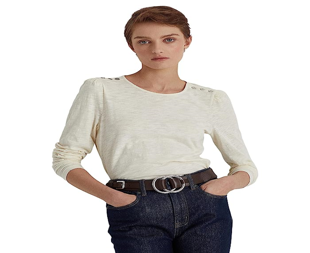 Ralph Lauren Women's Puff Sleeve Slub Jersey Top White Size Medium